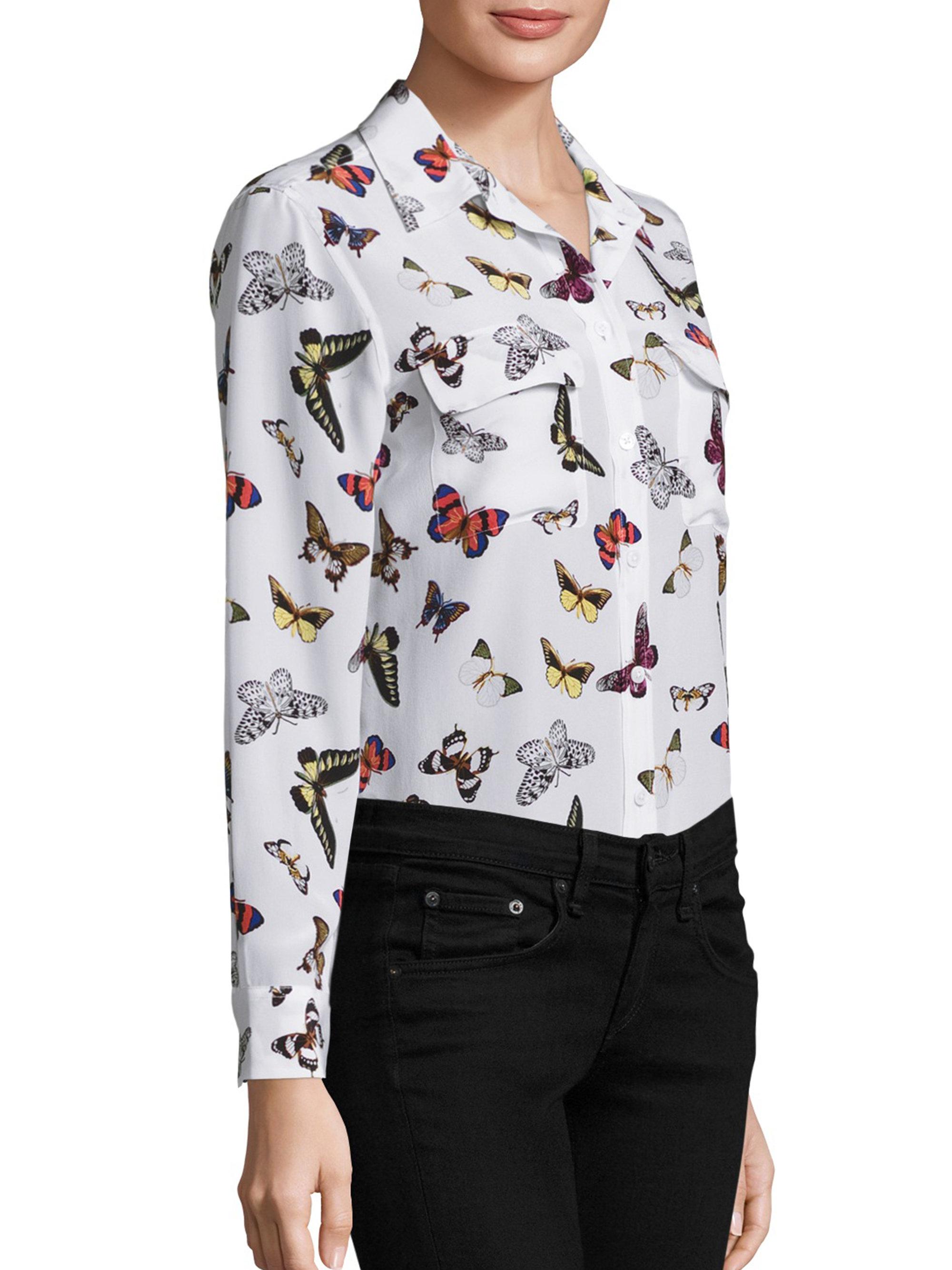 Equipment Slim Signature Butterflyprint Silk Blouse in White Lyst